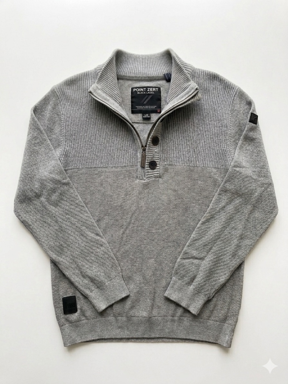 Point Zero Black Label Grey 1/4 Zip Button Mock Neck Sweater Mens Large